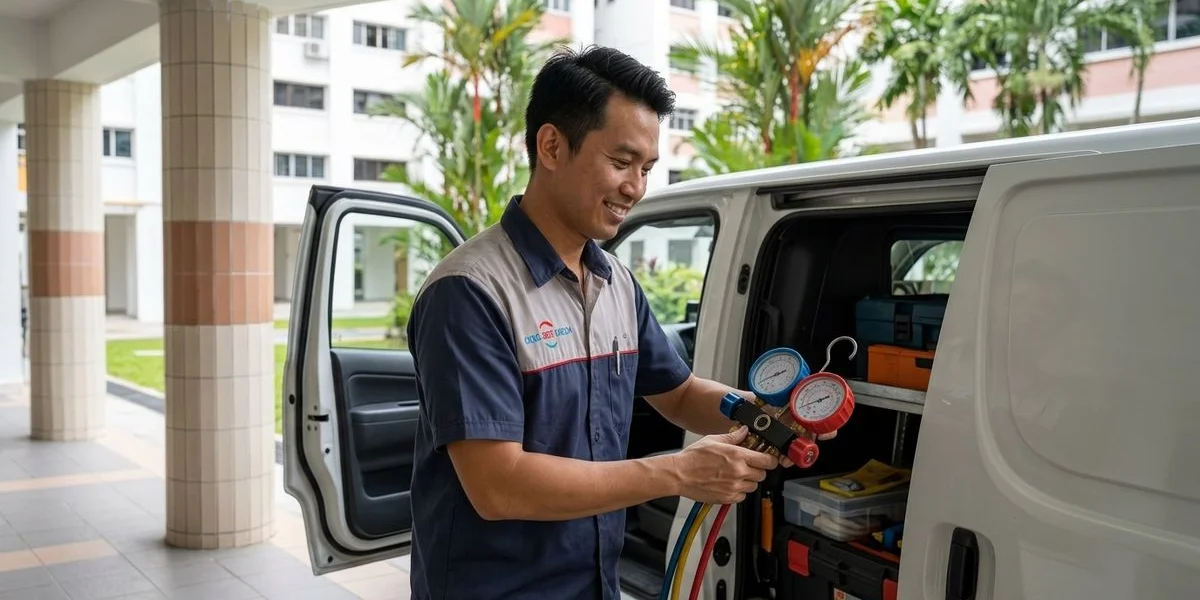 Coolbest Aircon servicing a home in Bukit Panjang