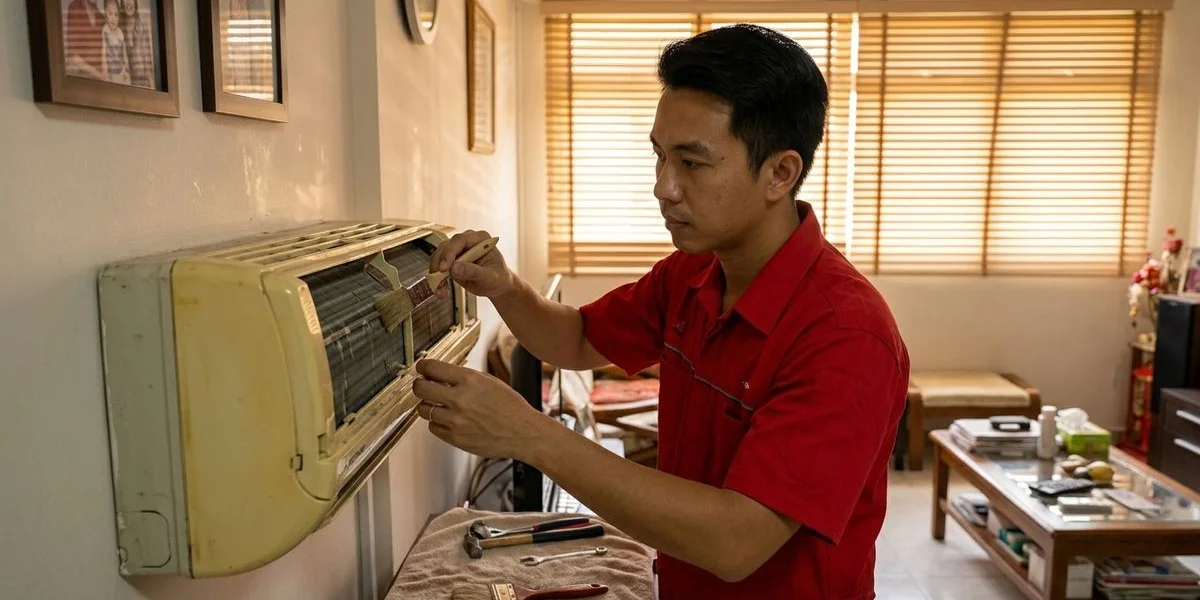 Coolbest Aircon servicing a home in Boon Lay